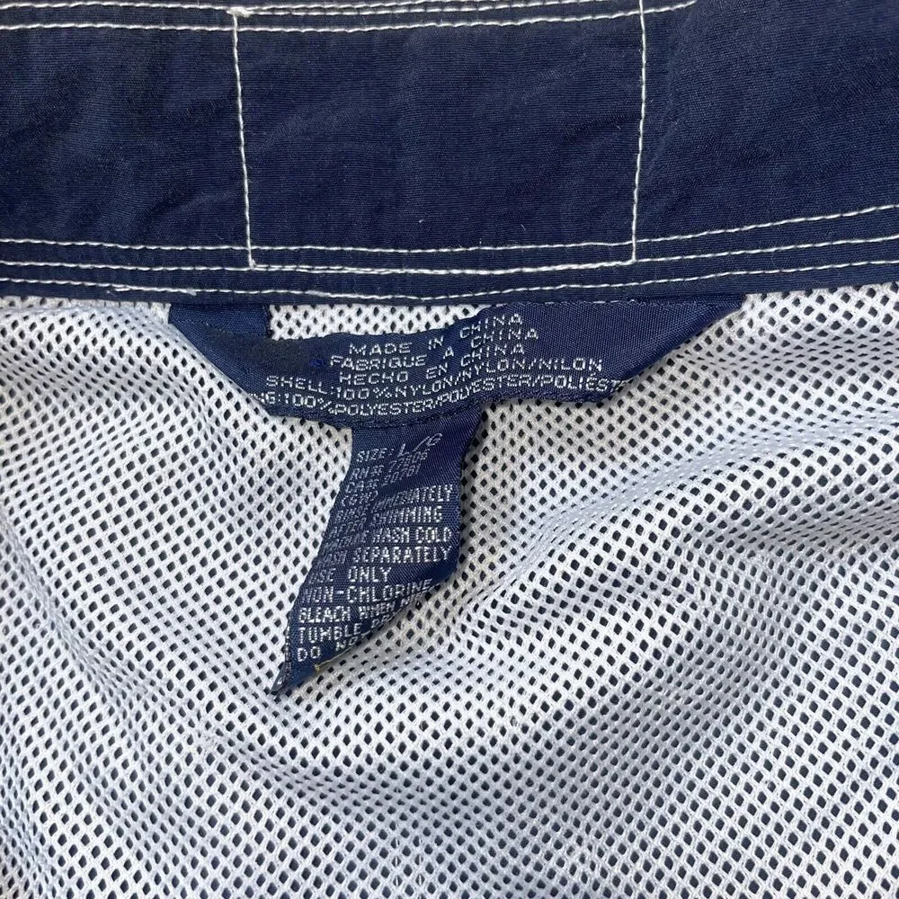 Vtg Tommy Hilfiger Men's L Board Shorts Swim Trunks Navy w. Stripe